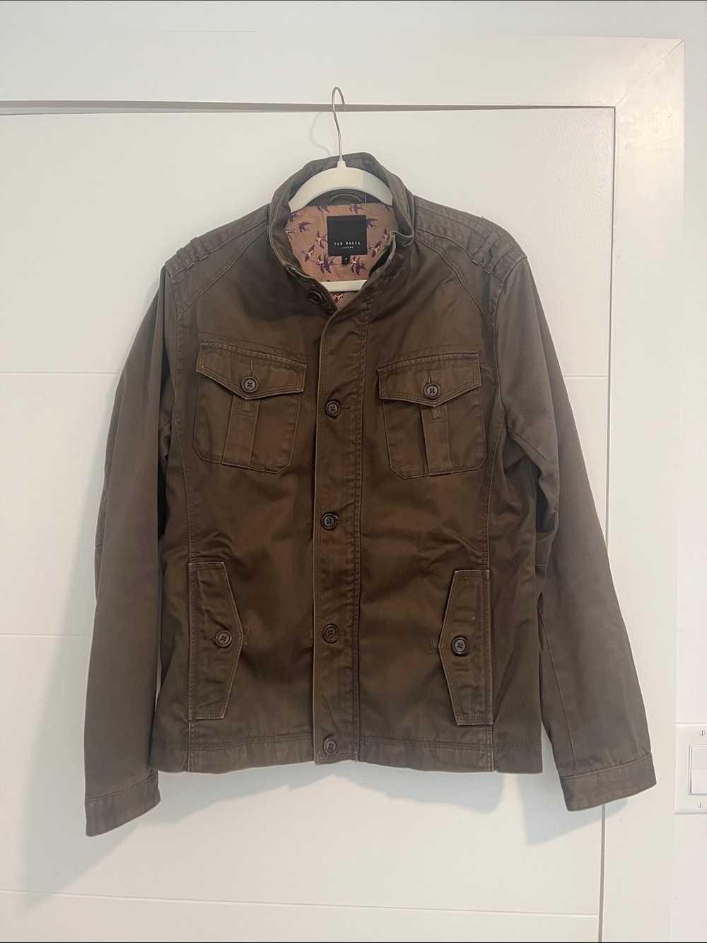 Ted Baker Olive Military Field Jacket with Stand Collar